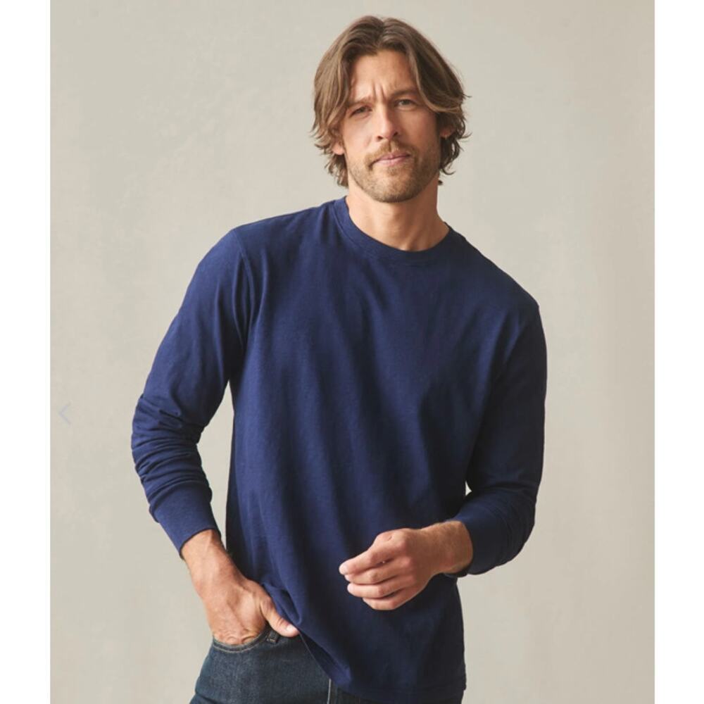 American Giant Slub Tee Shirt Crew Neck Long Sleeve Navy Blue Size Medium NEW
